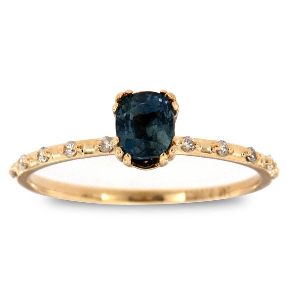 Elongated Cushion Teal Sapphire Diamond Ring 3/4ct